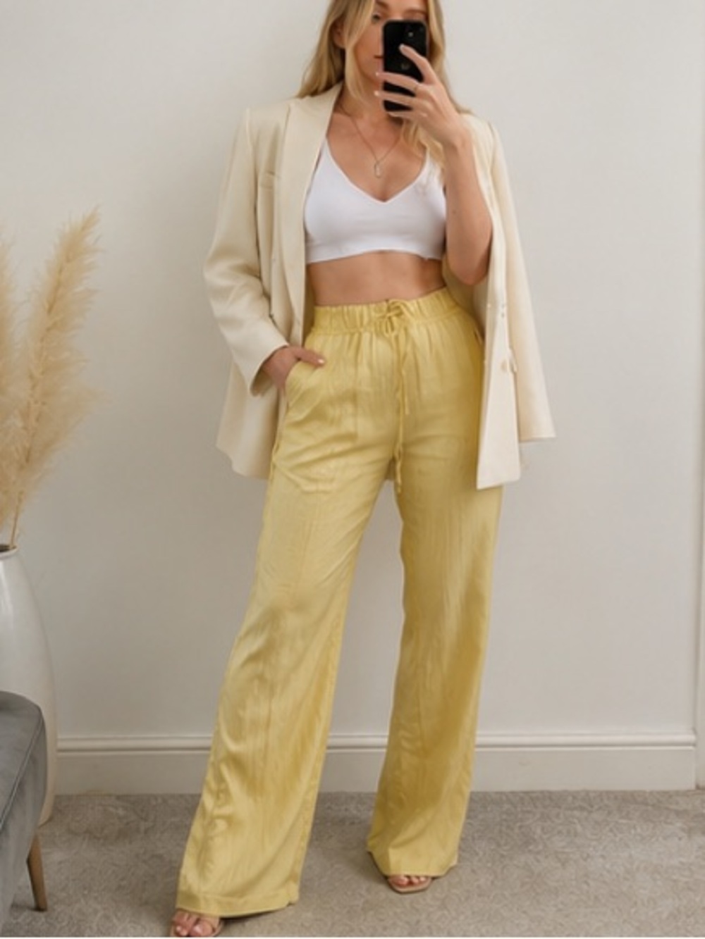 Zara slit straight leg pants bloggers fav